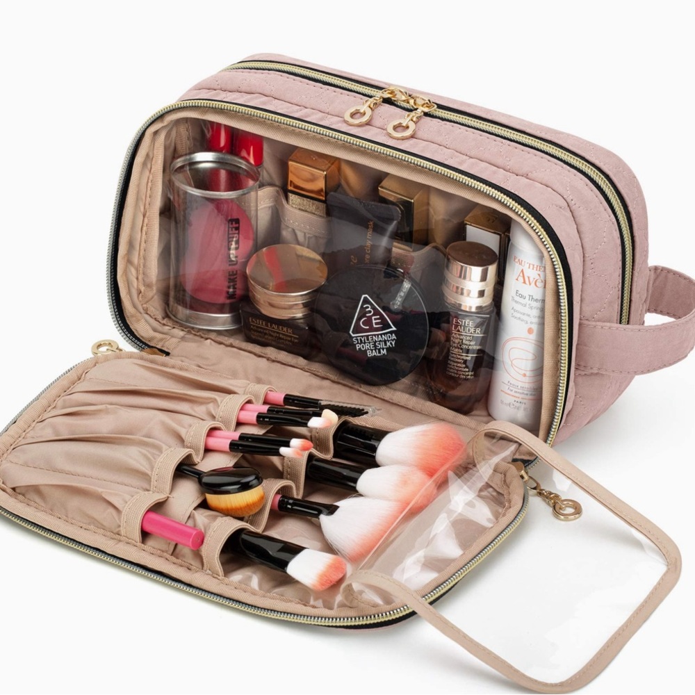 Makeup Toiletry Bag With Handle and for Makeup Brushes. Rose color
